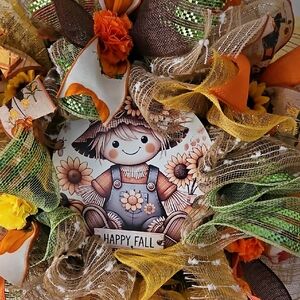 "HAPPY FALL" Harvest Wreath with Adorabe Scarecrow Sign...New